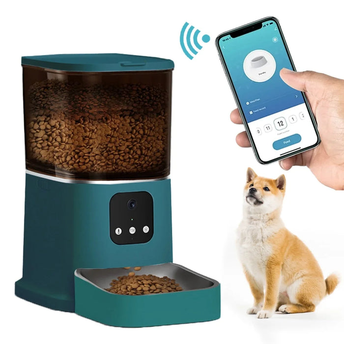 6L Automatic Pet Dry Food Dispenser With HD Camera For Your Pets With Stainless Bowls, 10s Meal Call and Timer Setting 50 Portions 6 Meals Per Day for Cat and Dog
