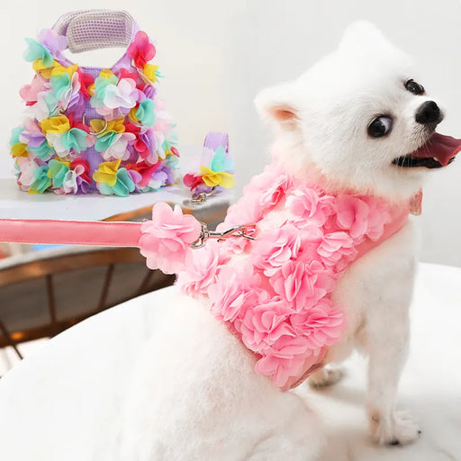Floral Dog and Cat Vest Puppy Leash Harness