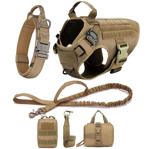 Tactical Vest Harness and Easy Control Training Collar with Bungee Leash Set All Dog Breeds