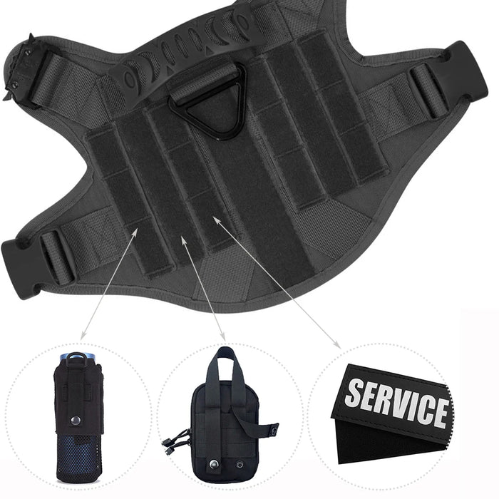Tactical Vest Harness and Easy Control Training Collar with Bungee Leash Set All Dog Breeds