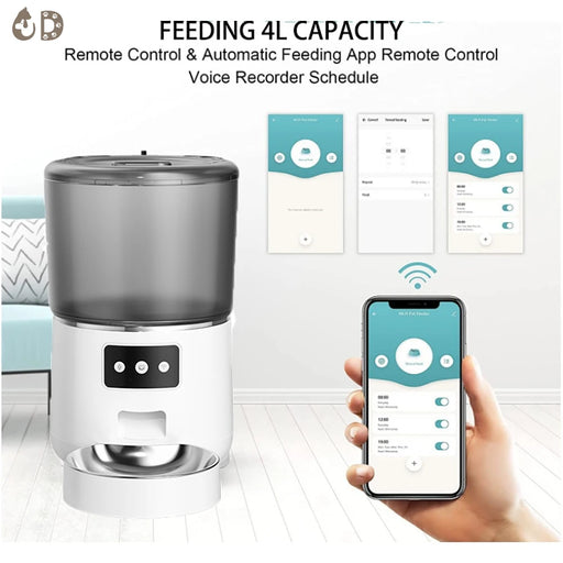 Automatic Pet Feeders - 5G WiFi Pet Feeder with APP Control, 4L Dry Food Dog Feeder with Low Food & Blockage Alarms, 1-10 Meals Per Day, Up to 10 Meal Calls