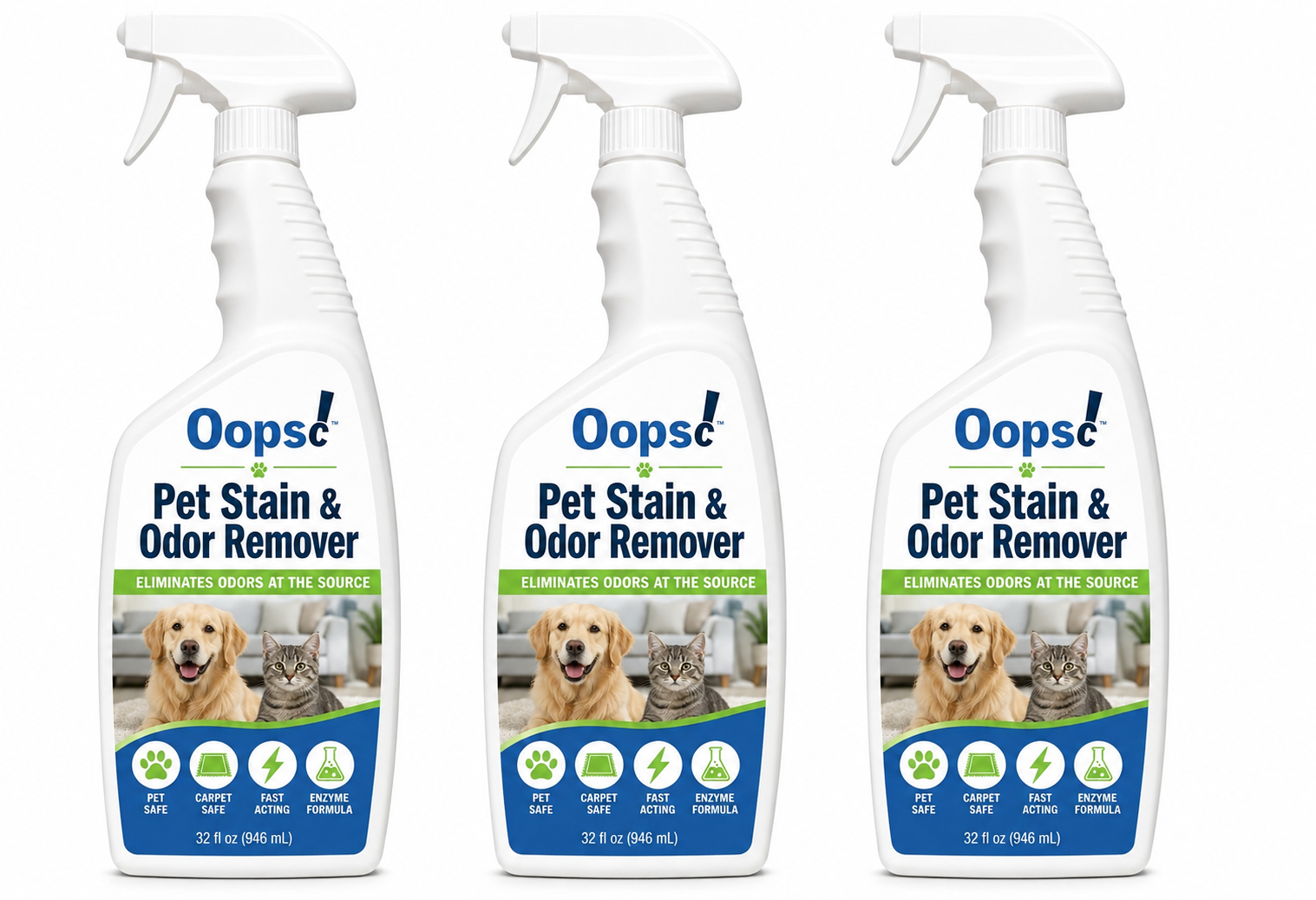 3 Bottles of Oopcs! Stain and Odor Remover