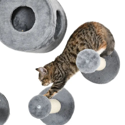 5pcs Brown FCJ Cat Wall-mounted Climbing Shelf Set Kitten Activity Center with Condo Cushion Scratching Post Jumping Platform