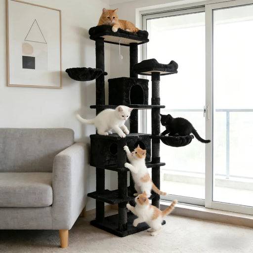 Large Black Eco-Friendly Durable 5-Level Cat Tree Condo Hammock Scratching Post Free Shipping for Indoor Use Kittens Adult Cats