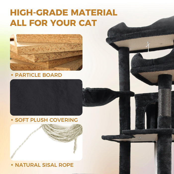 Cat Tree Indoor Cat Play Sleep Rest Modern Stylish High Grade Particle Board Cozy Hammock Roomy Condo Interactive Toy 68in Tall