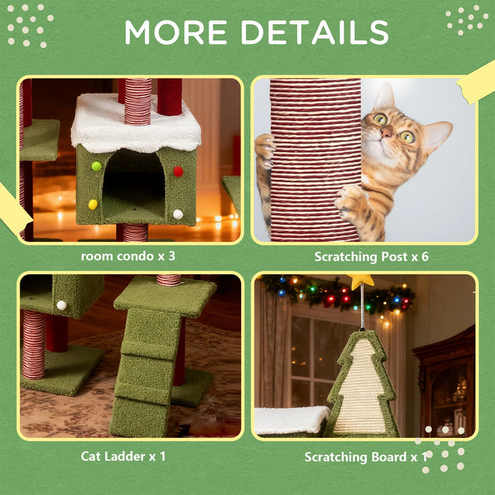 Cat Tree Indoor Cat Play Sleep Rest Large Christmas Roomy Condo Scratching Post Multi Level Particle Board Carton Packaging US