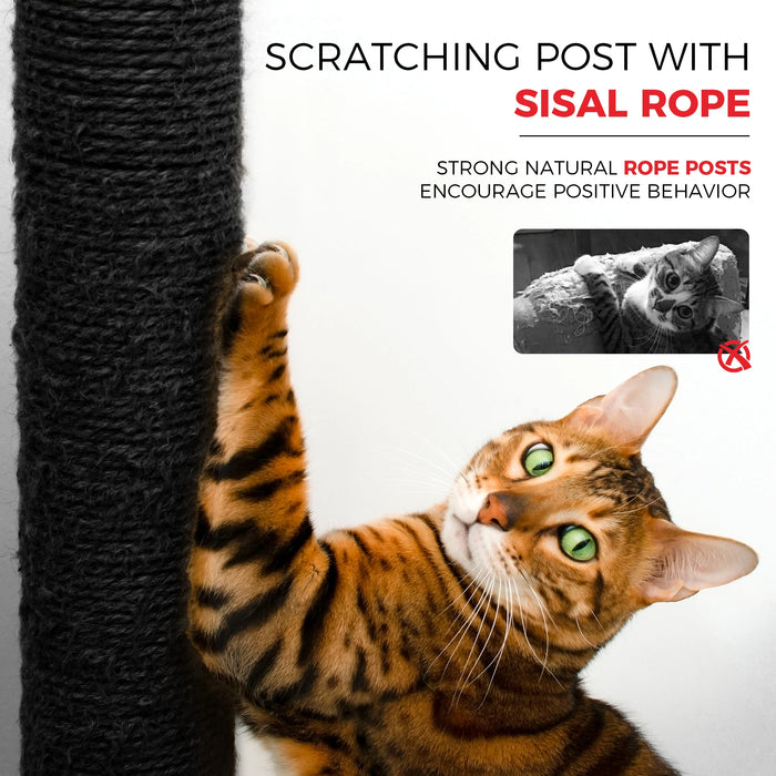 Cat Tree Indoor Cat Play Sleep Rest Modern Stylish High Grade Particle Board Cozy Hammock Roomy Condo Interactive Toy 68in Tall