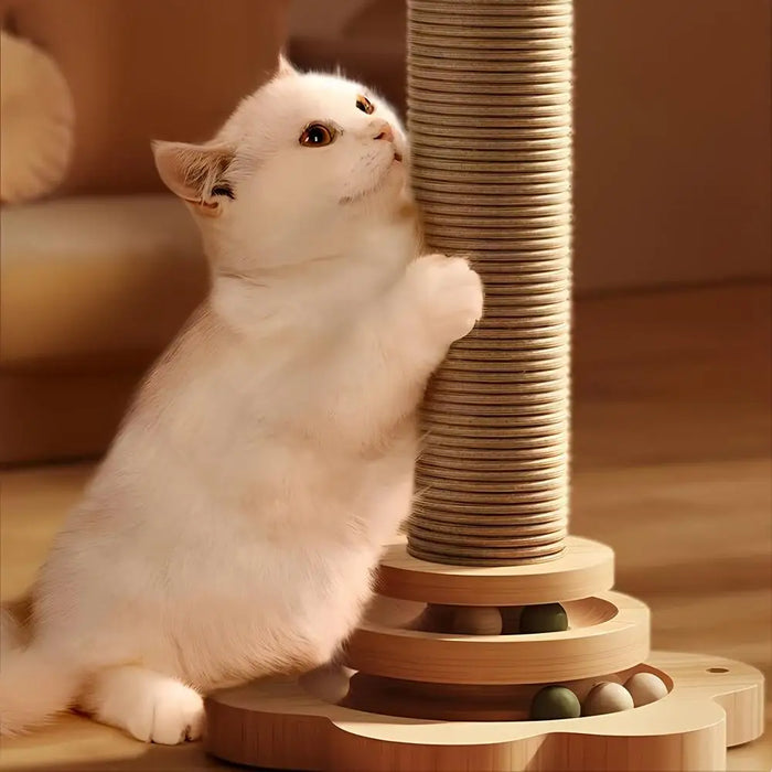 Indoor Cat Condo with Woven Rope Feather Spring Lure Entertainment Ball Featuring a Sharp-Claw Scratching Post