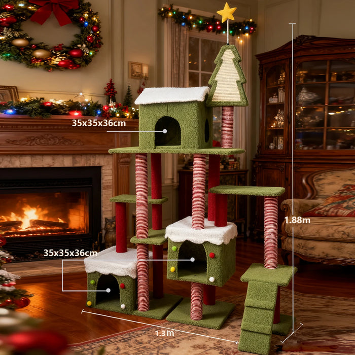 Cat Tree Indoor Cat Play Sleep Rest Large Christmas Roomy Condo Scratching Post Multi Level Particle Board Carton Packaging US