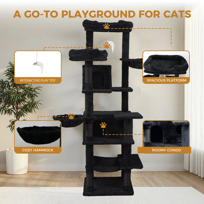 Cat Tree Indoor Cat Play Sleep Rest Modern Stylish High Grade Particle Board Cozy Hammock Roomy Condo Interactive Toy 68in Tall
