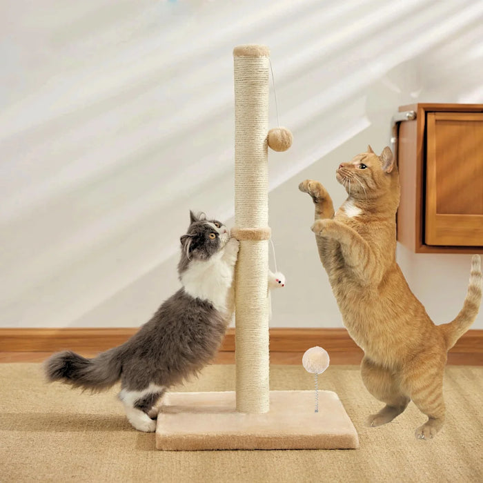 32" Tall Cat Scratching Posts For Indoor Cats Adults With 2 Toy Balls, 1 Dummy Mouse, Large Cat Scratch Post Includes Sisal Rope