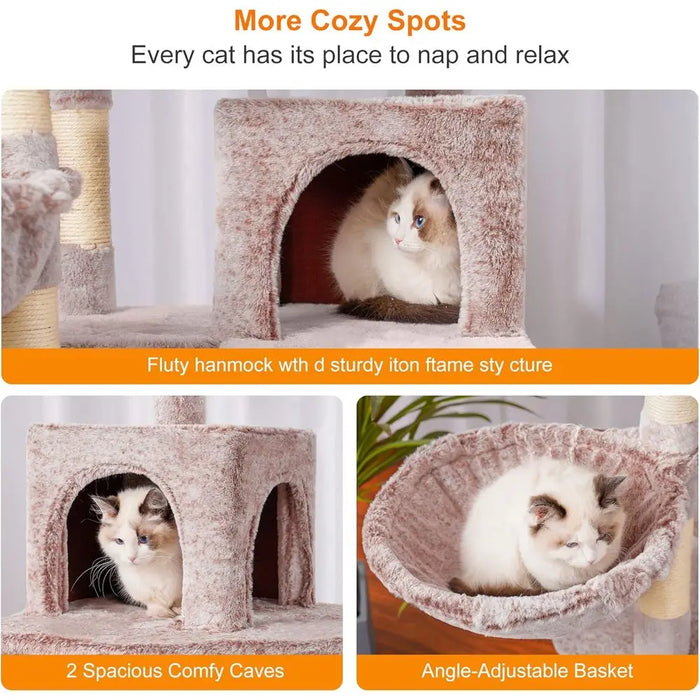 70 Tall Cat Tower with Plush Perch, Hammock, and Sisal Posts for Large Cats