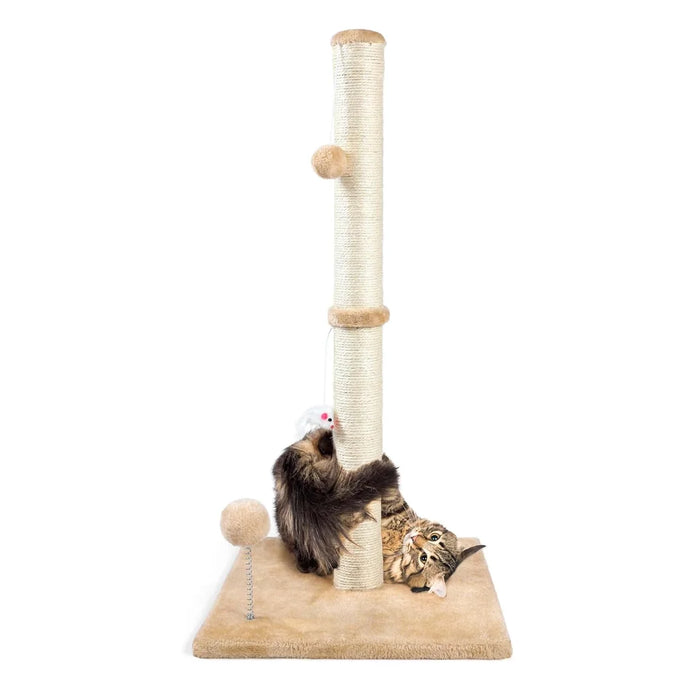 32" Tall Cat Scratching Posts For Indoor Cats Adults With 2 Toy Balls, 1 Dummy Mouse, Large Cat Scratch Post Includes Sisal Rope