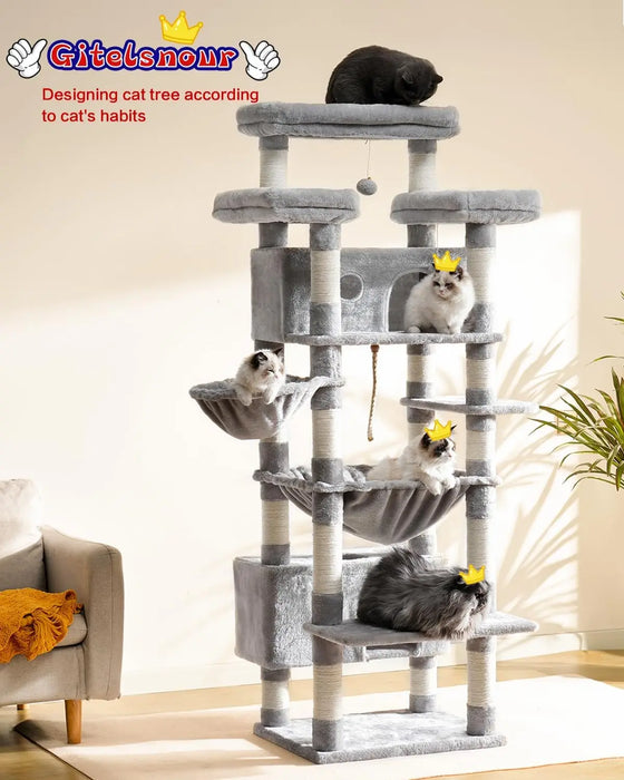 Large 74" Cat Tree with 3 Platforms, 2 Baskets, Condos, Scratching Posts for Indoor Cats