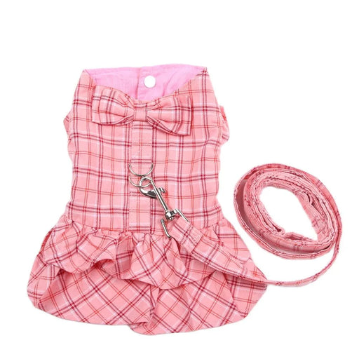 Pet Dress Shirt Plaid & Bow with Matching Dog Leash