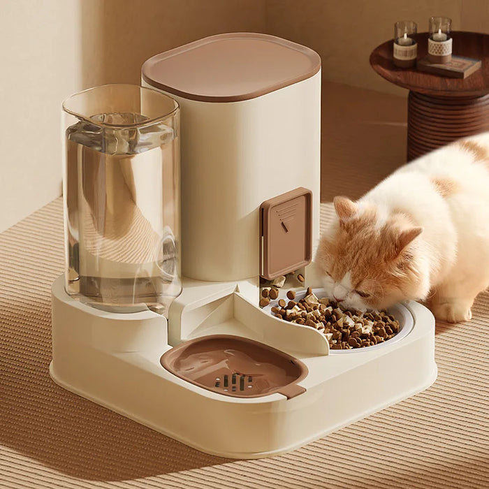 Kimpets Automatic Water Dispenser Cat and Dog Double Bowl with Integrated Feeder and Classic Green-Stainless Steel Bowl (Multiple Filtration)
