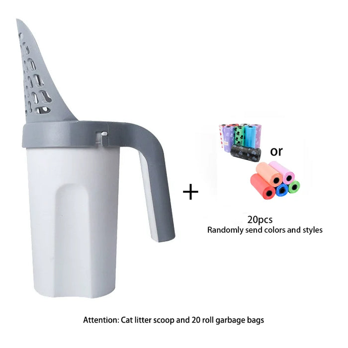 Cat Litter Scoop Integrated Cat Poop Pick Up Tool With Built In Garbage Bag Set Detachable Washable Pet Cat Toilet Cleaning Supp