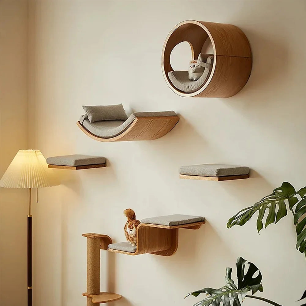 Indoor Wall-Mounted Cat Shelf Soft Cushioned Bed & Perch for Kittens & Adult Cats Cat Furniture for Climbing Sleeping & Playing