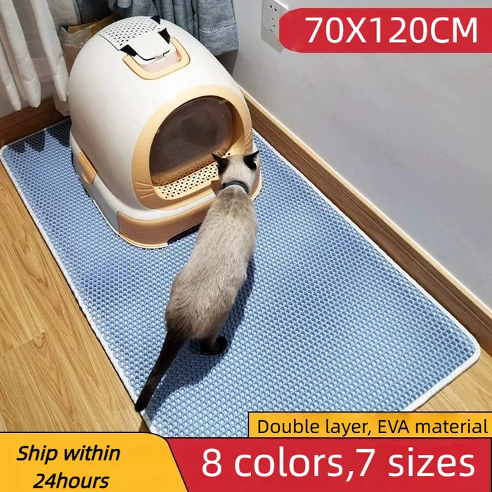 Cat Litter Mat 2-Layer Design Premium Sand Trapping Technology Waterproof Base Non-Slip Pet Floor Protector for Indoor Kittens