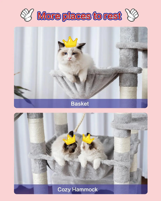 Large 74" Cat Tree with 3 Platforms, 2 Baskets, Condos, Scratching Posts for Indoor Cats