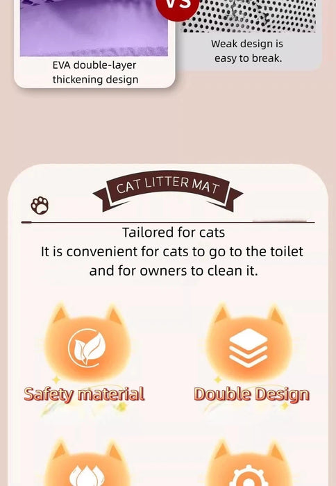Cat Litter Mat 2-Layer Design Premium Sand Trapping Technology Waterproof Base Non-Slip Pet Floor Protector for Indoor Kittens