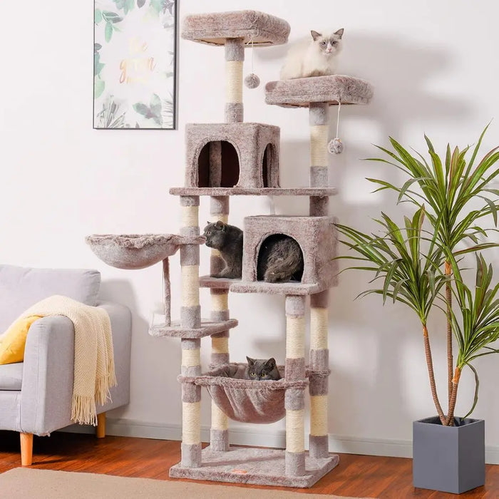 70 Tall Cat Tower with Plush Perch, Hammock, and Sisal Posts for Large Cats