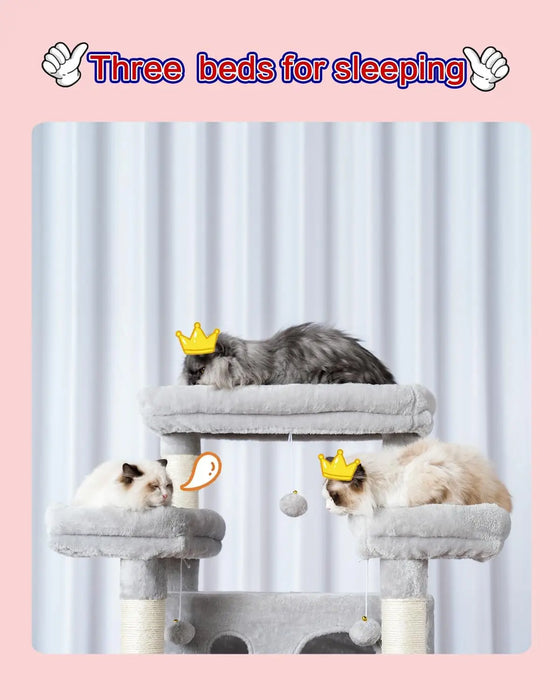 Large 74" Cat Tree with 3 Platforms, 2 Baskets, Condos, Scratching Posts for Indoor Cats