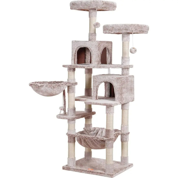 70 Tall Cat Tower with Plush Perch, Hammock, and Sisal Posts for Large Cats