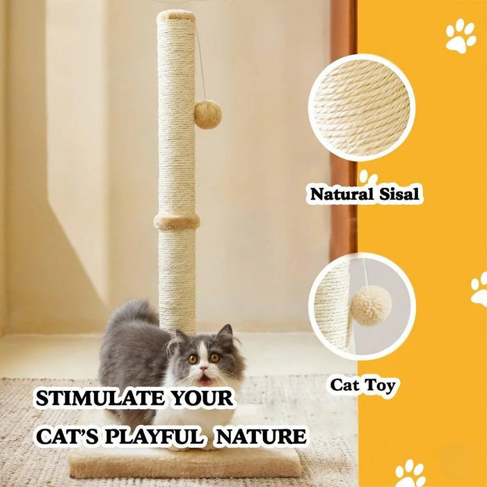 32" Tall Cat Scratching Posts For Indoor Cats Adults With Toy Ball, Large Cat Scratch Post Includes Sisal Rope