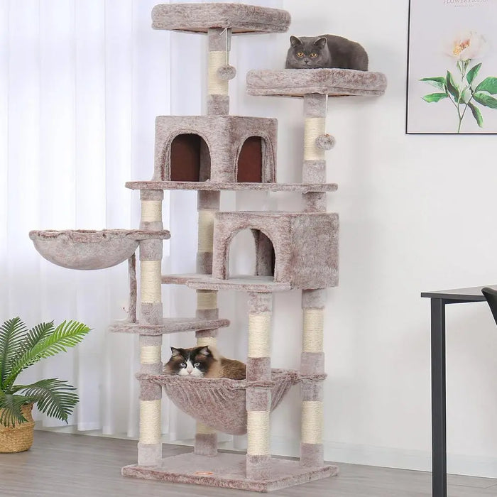 70 Tall Cat Tower with Plush Perch, Hammock, and Sisal Posts for Large Cats
