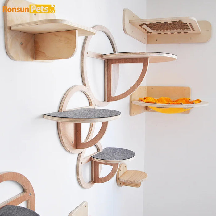 Cat Wall Climbing Set Things for Cats Toys Wood Cat Trees & Climbing Towers Pet Products Cat Hiding House Kitten Accessories