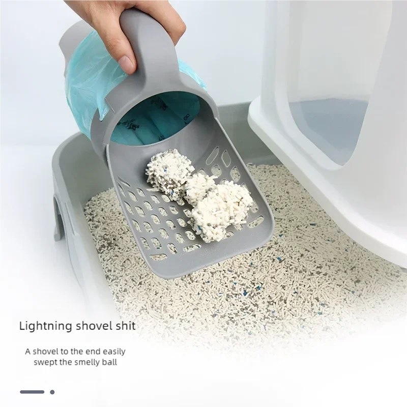 Cat Litter Scoop Integrated Cat Poop Pick Up Tool With Built In Garbage Bag Set Detachable Washable Pet Cat Toilet Cleaning Supp