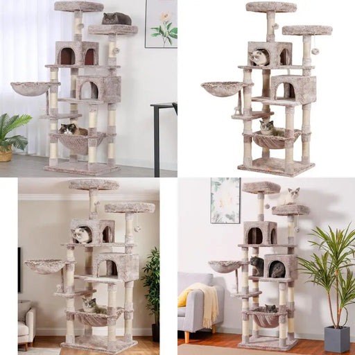 70 Tall Cat Tower with Plush Perch, Hammock, and Sisal Posts for Large Cats