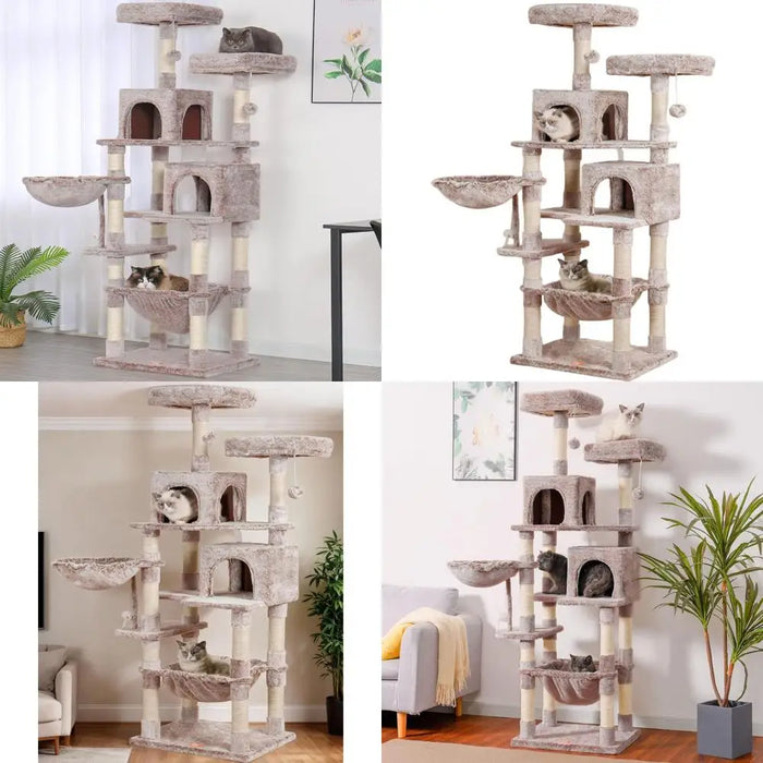 70 Tall Cat Tower with Plush Perch, Hammock, and Sisal Posts for Large Cats