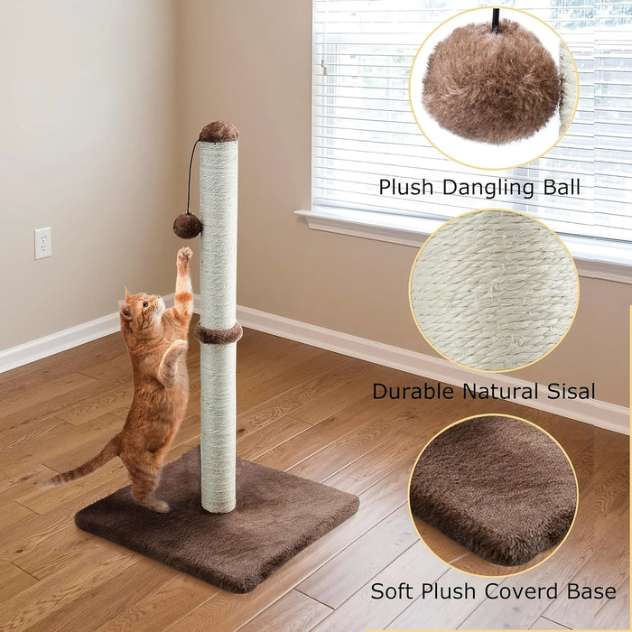 32" Tall Cat Scratching Posts For Indoor Cats Adults With Toy Ball, Large Cat Scratch Post Includes Sisal Rope