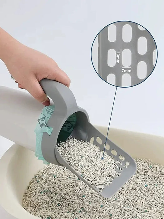Cat Litter Scoop Integrated Cat Poop Pick Up Tool With Built In Garbage Bag Set Detachable Washable Pet Cat Toilet Cleaning Supp