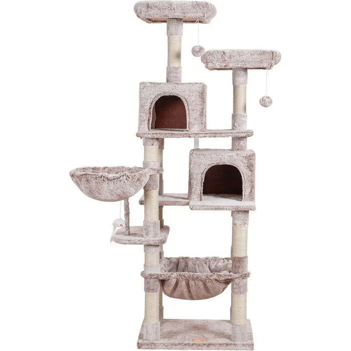 70 Tall Cat Tower with Plush Perch, Hammock, and Sisal Posts for Large Cats