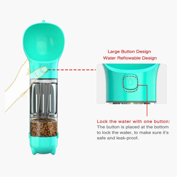 Multifunctional 3 In 1 Leak Proof Water Bottle and Food Feeder for Travel and Outdoor Drinking