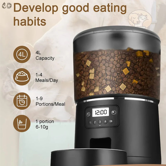 Automatic Pet Feeders - 5G WiFi Pet Feeder with APP Control, 4L Dry Food Dog Feeder with Low Food & Blockage Alarms, 1-10 Meals Per Day, Up to 10 Meal Calls