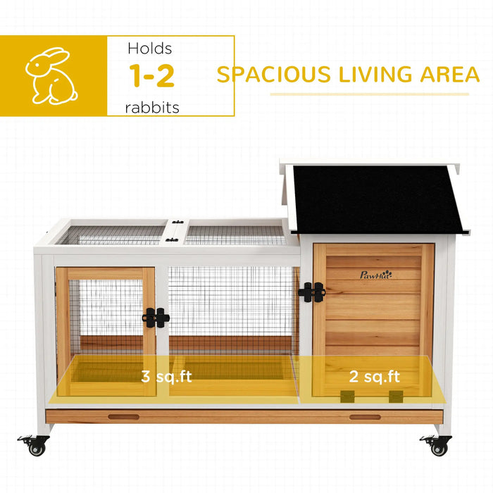 Wooden Rabbit Hutch With Wheels Slide Out Tray For Small Animals Outdoor Use