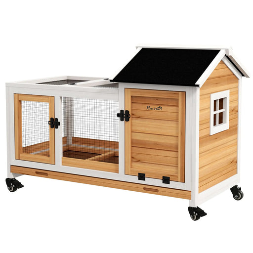 Wooden Rabbit Hutch With Wheels Slide Out Tray For Small Animals Outdoor Use
