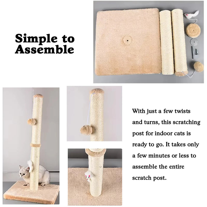 32" Tall Cat Scratching Posts For Indoor Cats Adults With 2 Toy Balls, 1 Dummy Mouse, Large Cat Scratch Post Includes Sisal Rope