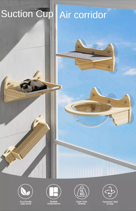 Suction Cup Cat Climbing Wooden Wall Jumping Cats Space Capsule Cat Nest Hanging Basket Pet Products Supplies Furniture