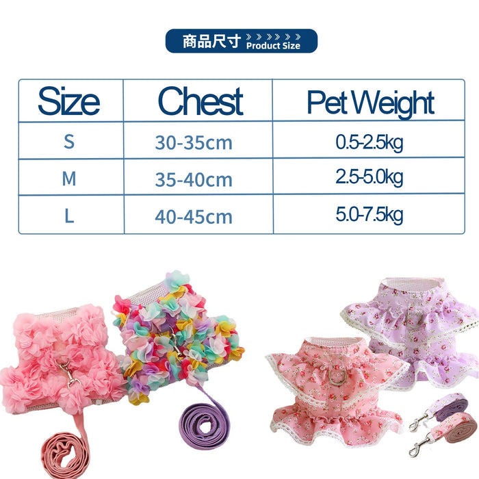 Floral Dog and Cat Vest Puppy Leash Harness