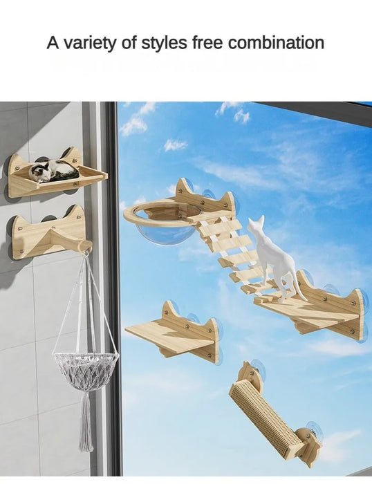 Suction Cup Cat Climbing Wooden Wall Jumping Cats Space Capsule Cat Nest Hanging Basket Pet Products Supplies Furniture