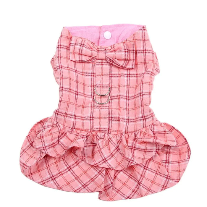 Pet Dress Shirt Plaid & Bow with Matching Dog Leash