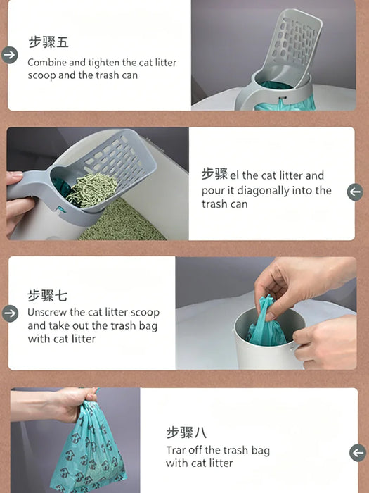 Cat Litter Scoop Integrated Cat Poop Pick Up Tool With Built In Garbage Bag Set Detachable Washable Pet Cat Toilet Cleaning Supp