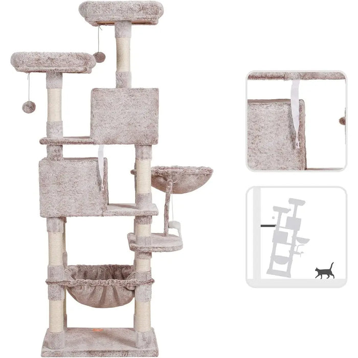 70 Tall Cat Tower with Plush Perch, Hammock, and Sisal Posts for Large Cats