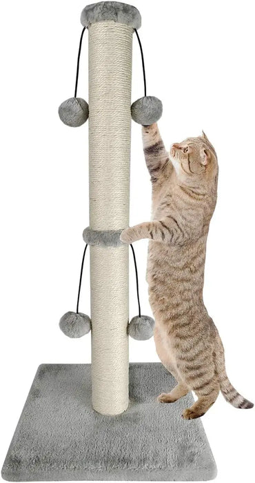 29'' Natural Sisal Rope Cat Scratching Post with 4 Dangling Toy Balls for Large Cats
