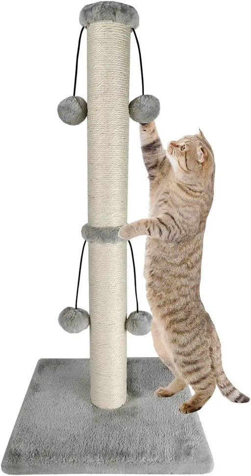 29'' Natural Sisal Rope Cat Scratching Post with 4 Dangling Toy Balls for Large Cats